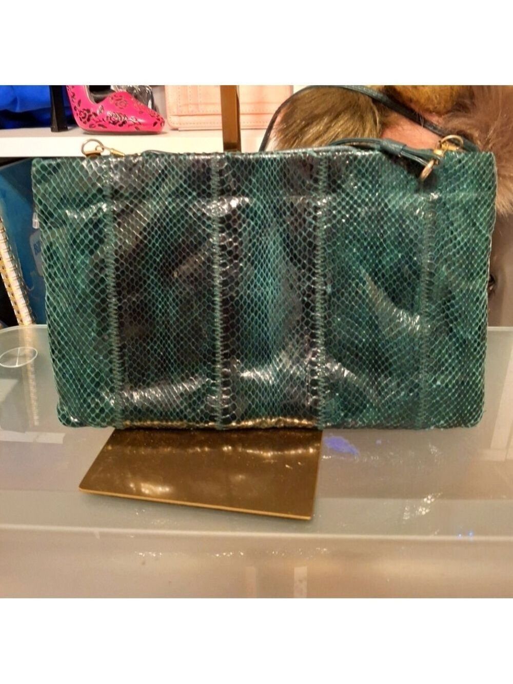 TJW By Mervyns Green Leather Snakeskin Embossed Women's Crossbody Bag